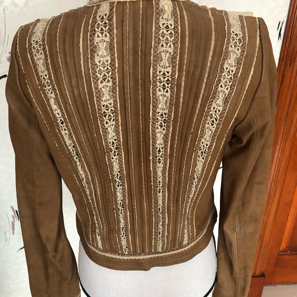Elie Tahari Vintage Lace Detailed Leather Jacket - Picture 2 of 9